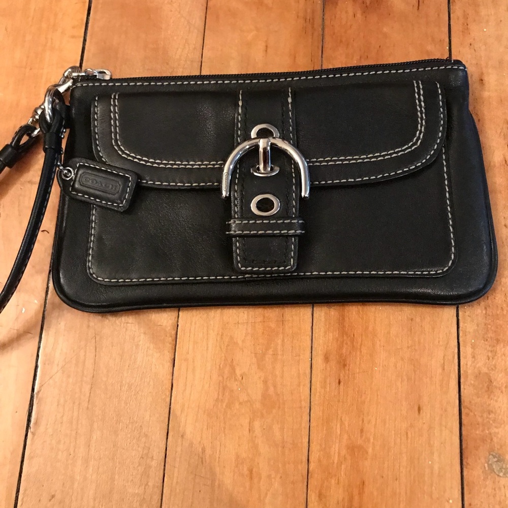 Leather Coach wristlet. Black